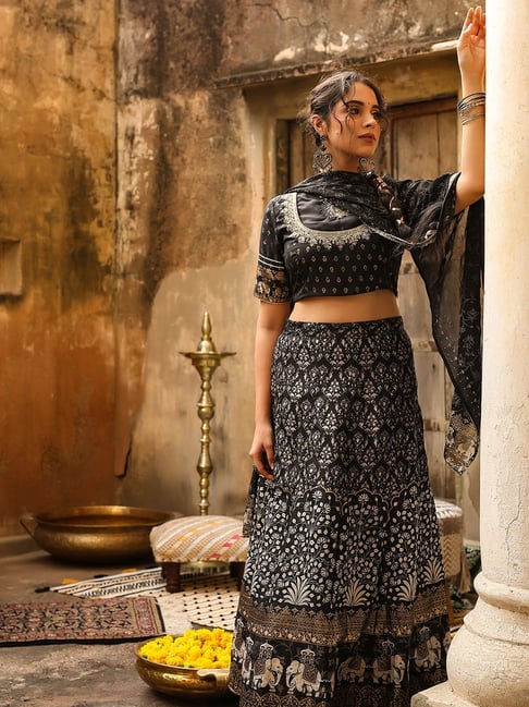 Impressive Black With Gold Color Embroidery Lehenga Choli at Best Price in  Surat | Panchhi Fashion