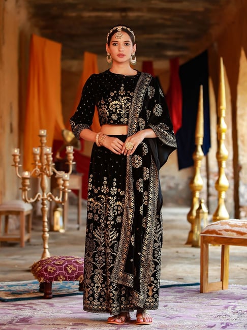 Silk Printed black Lehenga Choli with Dupatta - LC5796