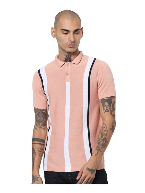 Jack & Jones Peach Striped Polo T-Shirt