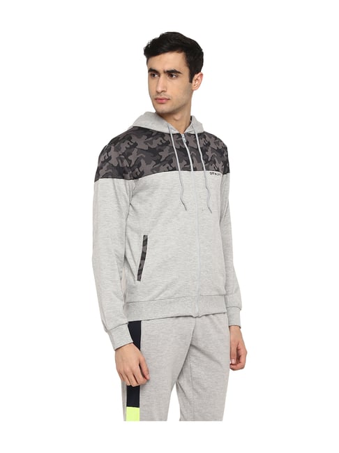 OFF LIMITS Grey Printed Full Sleeves Hooded Jacket