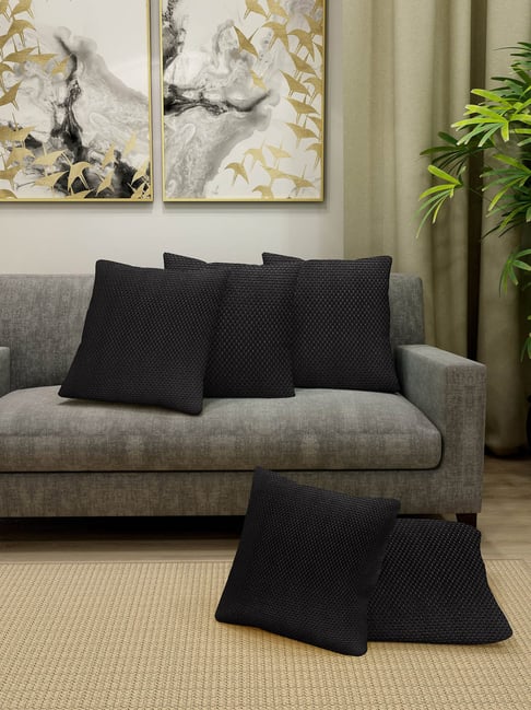Klotthe Black Cotton Cushion Covers - Set of 5