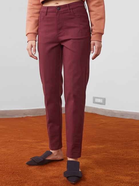 Ladies' Corduroy Trousers Zoria cutting PROSTE color BURGUNDY | Tatuum