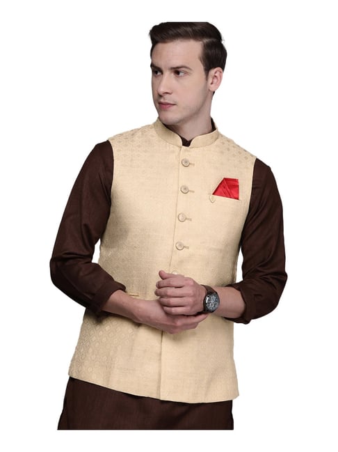 Buy Light Cream and Pink Floral Jacket Online in the USA @Manyavar - Nehru  Jacket for Men