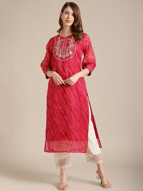 KSUT Pink Embroidered Cotton Kurta Price in India