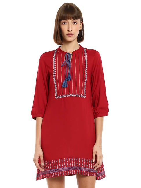 Karigari Red Embroidered A-Line Dress Price in India