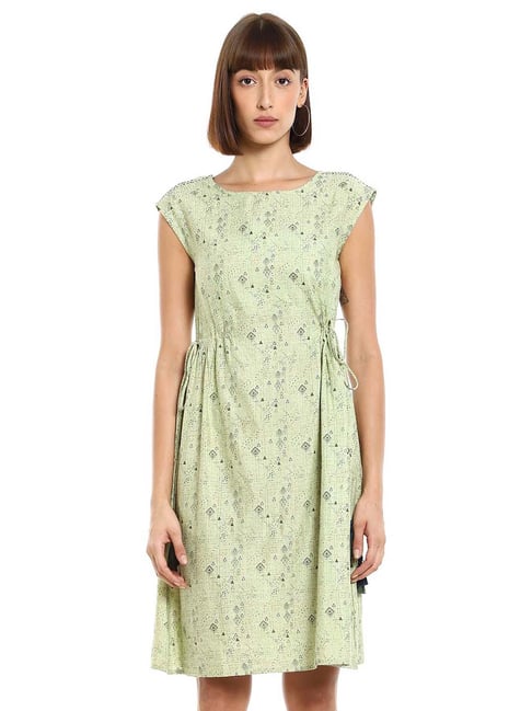 Karigari Green Printed A-Line Dress Price in India