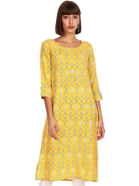 Karigari Yellow Printed Straight Kurta