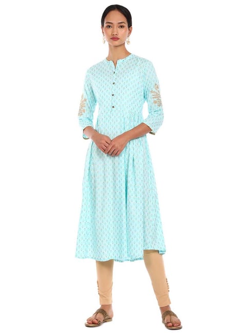 Anahi Blue Cotton Printed A Line Kurta