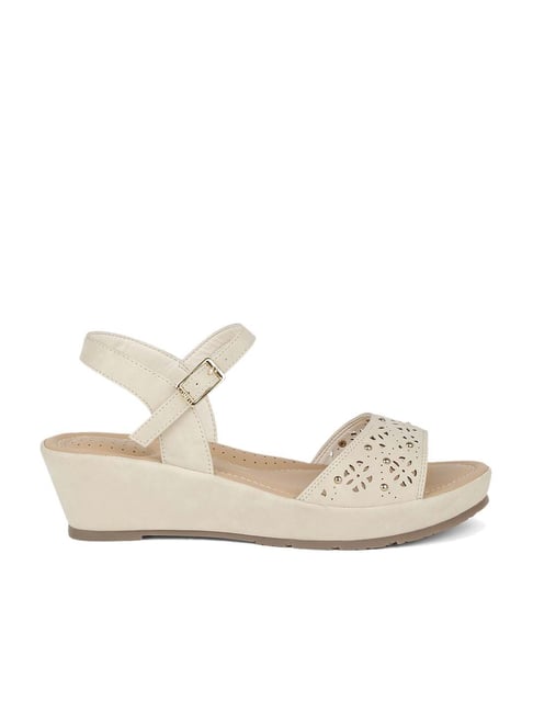 Buy Bata Women s Off White Ankle Strap Wedges for Women at Best