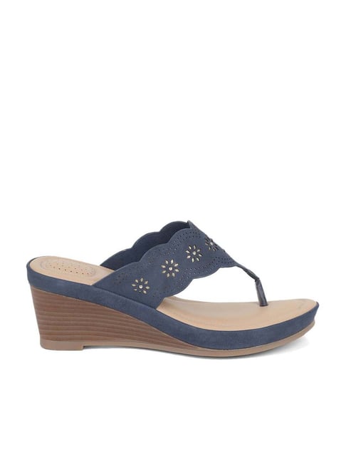 The Martha - Navy Blue Slip On Wedge Sandals | Californians - Californians  Footwear