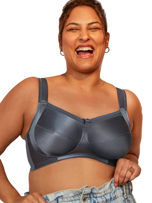 Womens Bra Plus Size Full Coverage Wirefree Non-Padded  Cotton 40C Grey