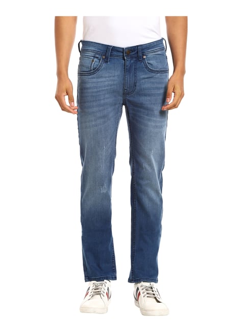 Cherokee Blue Cotton Regular Fit Distressed Jeans