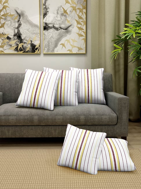 Klotthe White & Maroon Cotton Cushion Covers - Set of 5