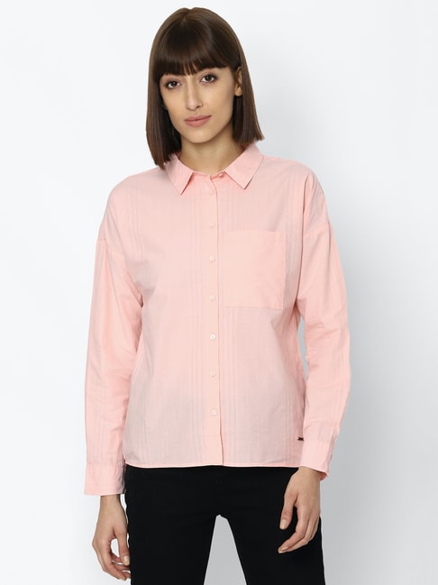 Allen Solly Pink Striped Cotton Shirt Price in India