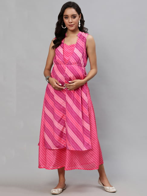 Aks Pink Striped Maternity Dress