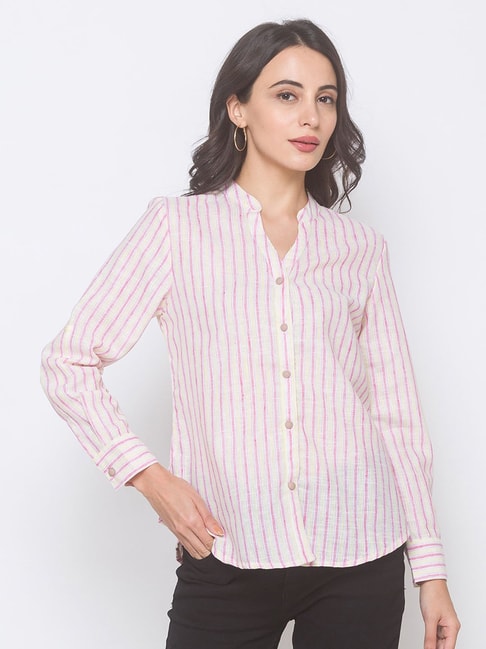 Globus Light Pink & White Striped Shirt Price in India