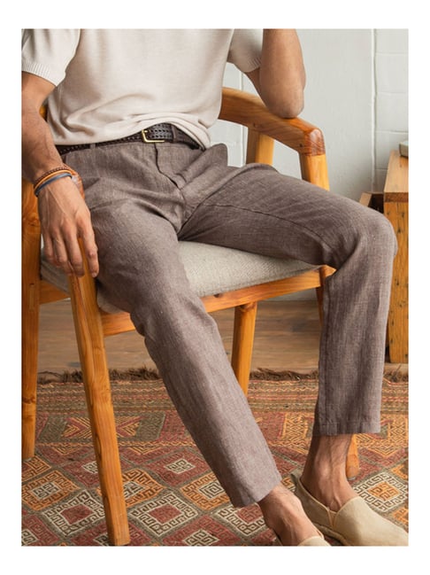 Buy Andamen Dark Brown Rye Linen Pants for Men Online @ Tata CLiQ Luxury
