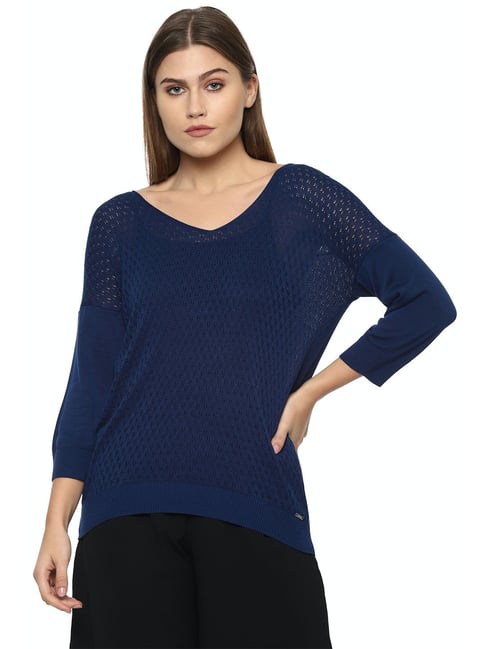 Van Heusen Blue Self Design Sweater-picture-35
