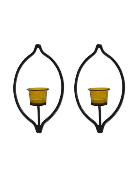 Hosley Tealight Candle Holder with Yellow Glass Set of - 2