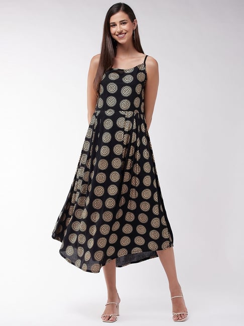 Inweave Black Printed A-Line Dress Price in India