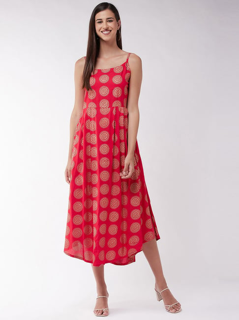 Inweave Pink Printed A-Line Dress Price in India