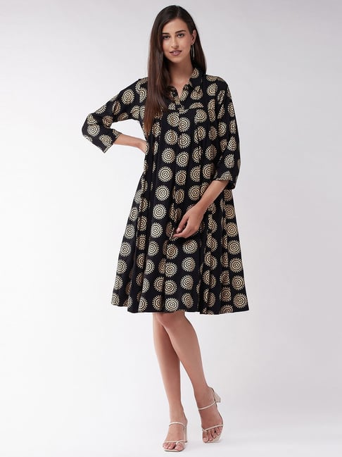 Inweave Black Printed A-Line Dress Price in India