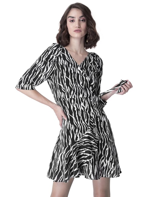 Black Zebra Ruffled Wrap Dress Price in India