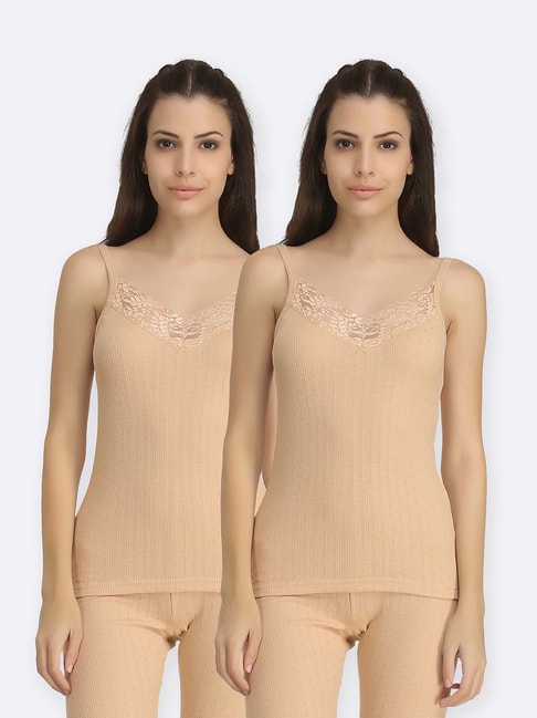 Buy Kanvin Beige Lace Thermal Camisole (Pack Of 2) for Women