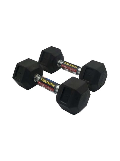 Triumph Black Rubber Hex Dumbbells with Steel Grip for Men & Women (5 kg x 2)-Triumph-Footwear-TATA CLIQ