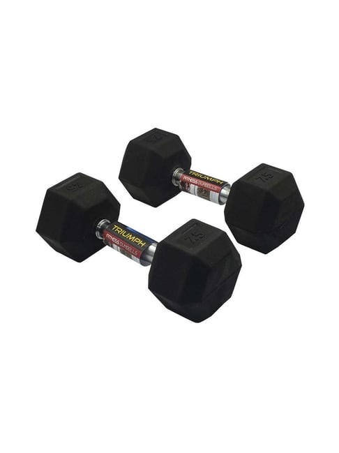 Triumph Black Rubber Hex Dumbbells with Steel Grip for Men & Women (7.5 kg x 2)-Triumph-Footwear-TATA CLIQ