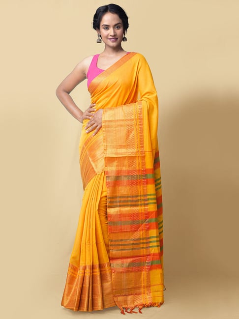 Unnati Silks Yellow Woven Saree With Blouse Price in India