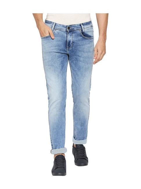 Mufti Light Blue Solid Regular Fit Jeans