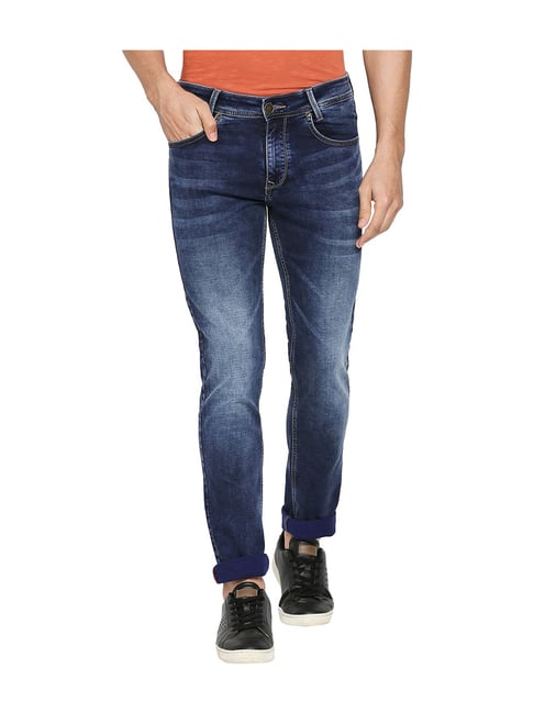 Mufti Dark Blue Solid Slim Fit Jeans