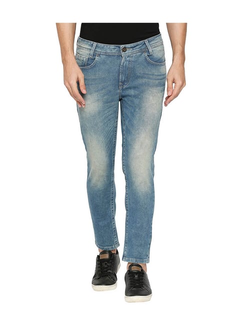 Mufti Light Blue Solid Slim Fit Jeans