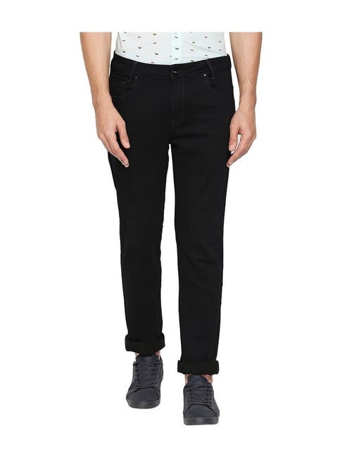 Mufti Black Slim Fit Solid Jeans