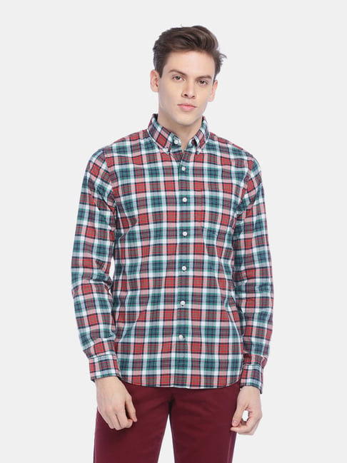 GAP Green & Orange Cotton Regular Fit Checks Shirt