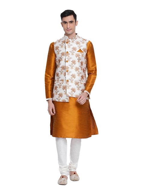 Buy Sanwara Orange Off White Printed Kurta with Churidar Nehru