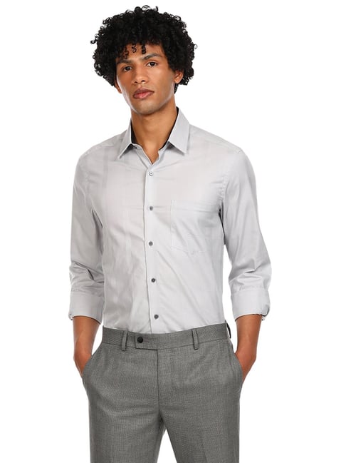 Arrow Light Grey Cotton Regular Fit Checks Shirt