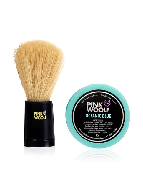 Pink Woolf Shaving COMBO Soft Bristles Shaving Brush and Shaving Soap REFILL Oceanic Blue