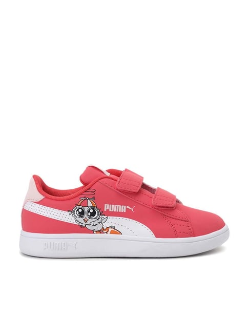 Puma Kids Smash v2 Lil V PS Paradise Pink & White Sneakers