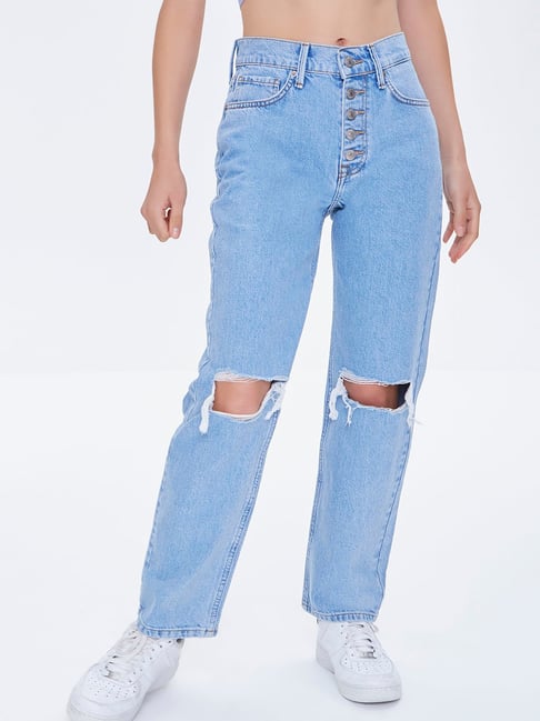 MyRunway | Shop Forever 21 Light Blue Wash Ripped Jeans for Women from  MyRunway.co.za