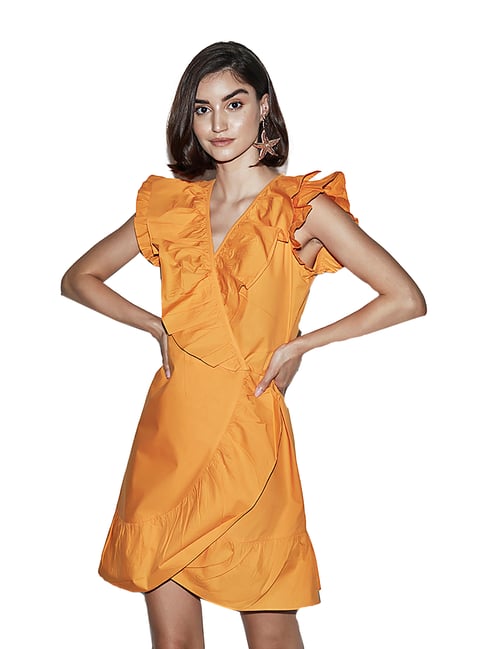 Buy Cover Story Orange Cotton Wrap Dress for Women Online @ Tata CLiQ
