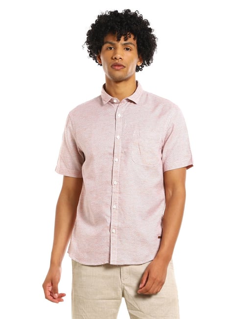 Cherokee Pink Cotton Regular Fit Printed Shirt