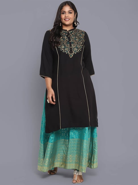 Aurelia Black Solid Straight Kurta