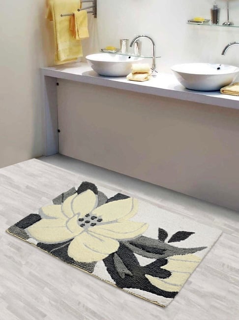 Saral Home Grey Cotton Floral Bath Mat 50X80 cm-picture-38