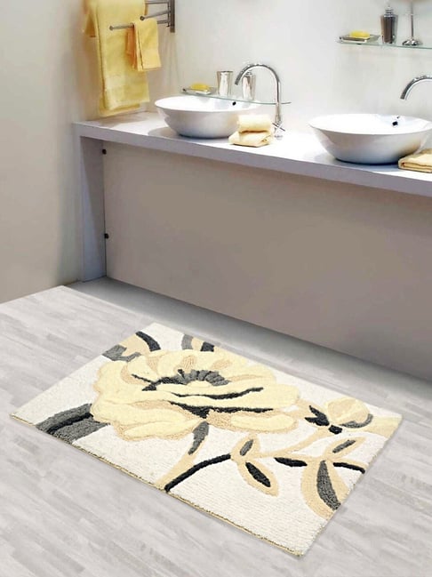 Saral Home Grey Cotton Floral Bath Mat 50X80 cm-picture-11
