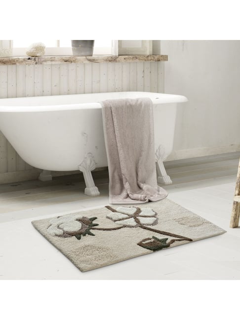 Saral Home Grey Cotton Floral Bath Mat 50X80 cm-picture-37