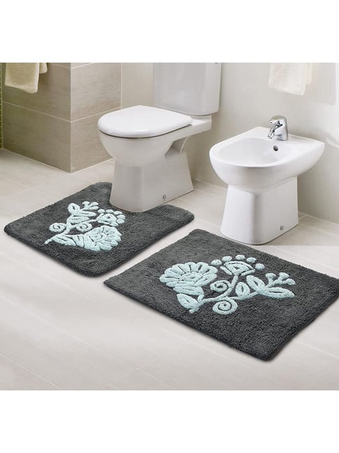 Saral Home Grey Microfiber Floral Bath Mat Set of - 2-picture-41