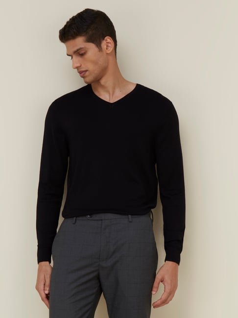 WES Formals by Westside Black V-Neck Slim Fit Sweater