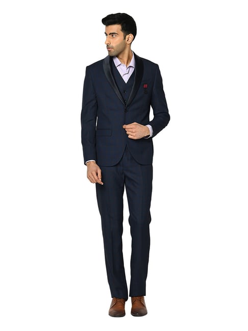 Blackberrys Navy Checks Three Piece Suit